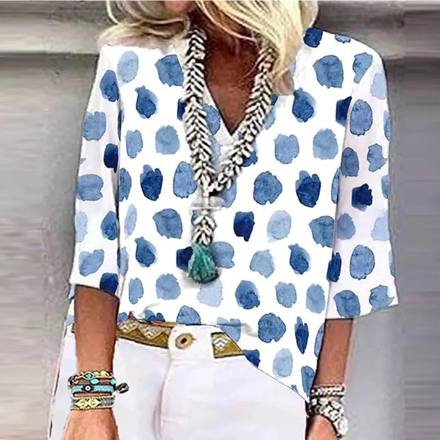 Tops for Women with Sleeves 3/4 Sleeve Shirts Lace V Neck Dressy Tops Trendy Summer Floral Blouses