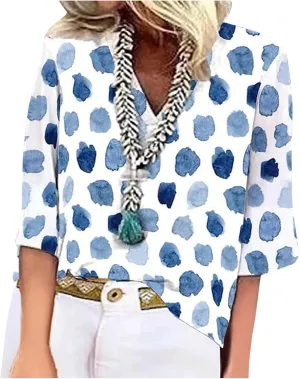 Tops for Women with Sleeves 3/4 Sleeve Shirts Lace V Neck Dressy Tops Trendy Summer Floral Blouses