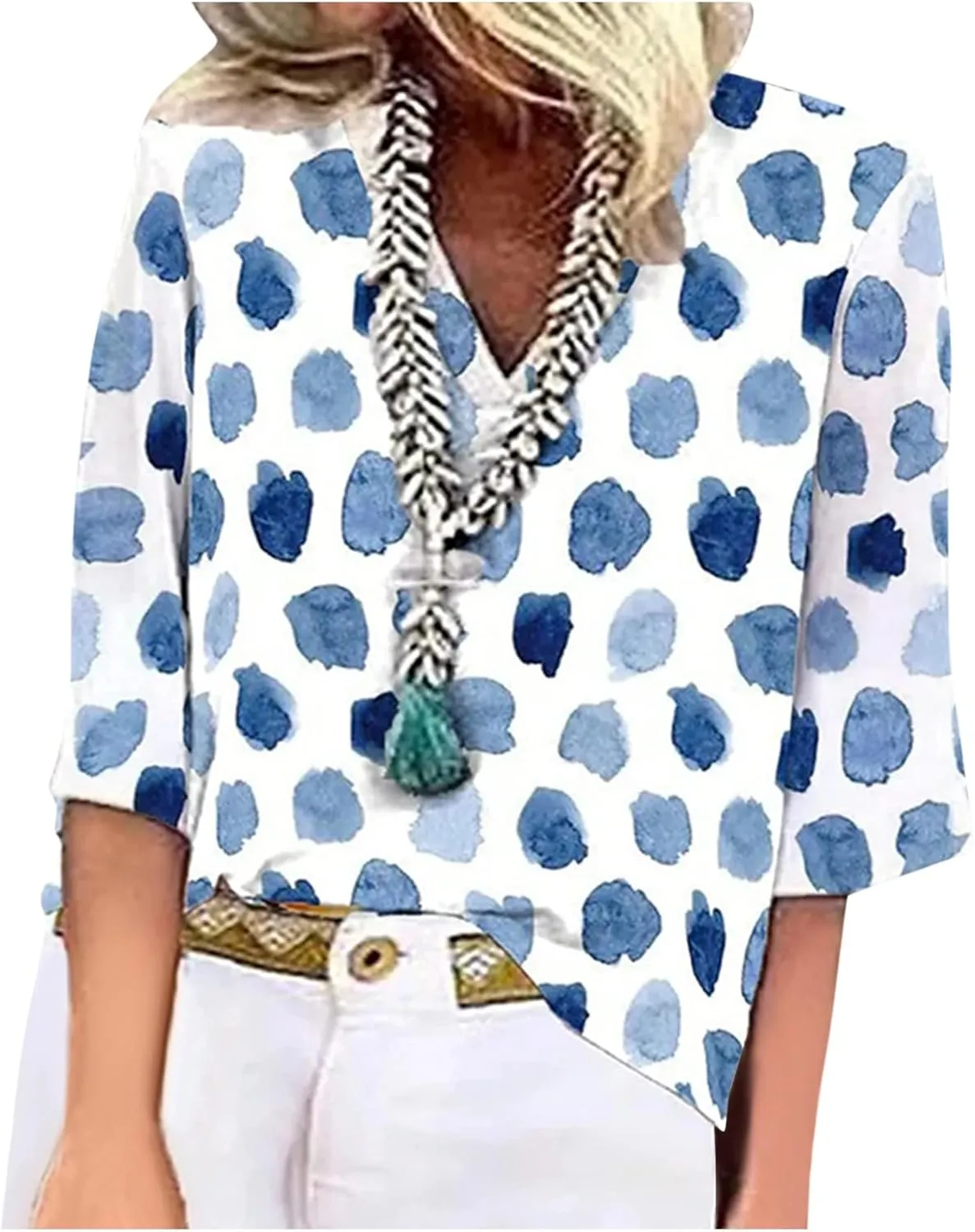 Tops for Women with Sleeves 3/4 Sleeve Shirts Lace V Neck Dressy Tops Trendy Summer Floral Blouses