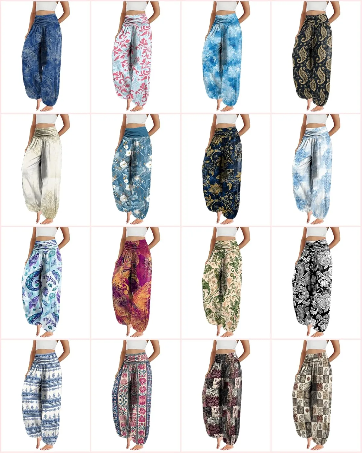 Trendy Boho Harem Pants Women Casual High Smocked Waist Yoga Pants Plus Size Loose Daily Lightweight Joggers