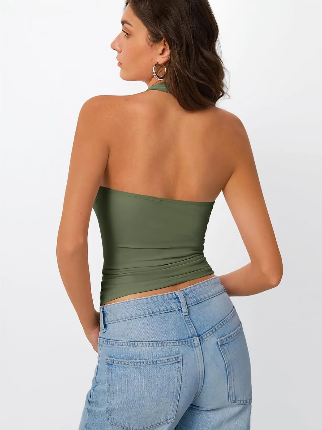 Trendy Queen Halter Tops for Women 2025 Summer Going Out Tops Backless Crop Sleeveless Workout Shirts Cute Y2k Clothes