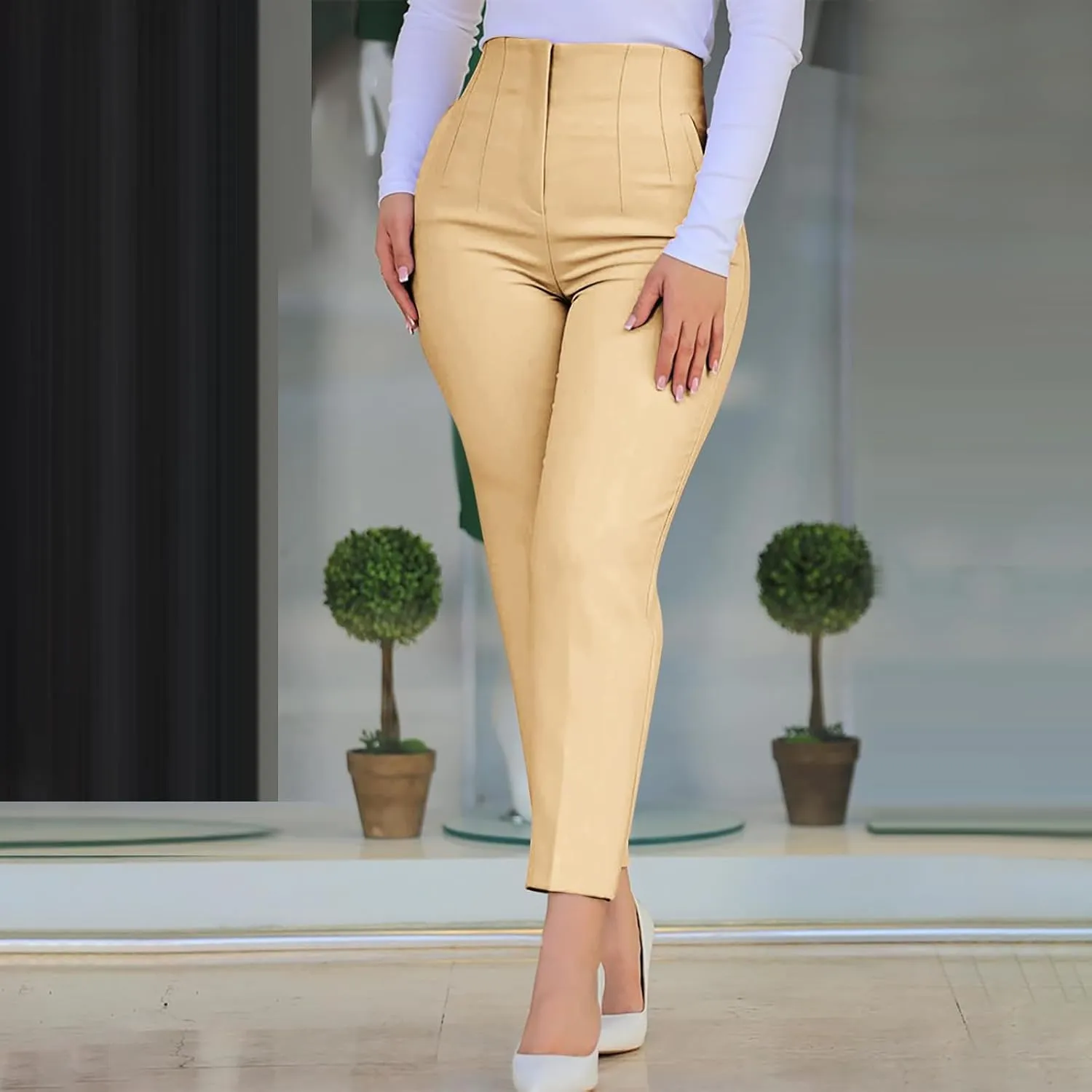 Uillui Dressy Pants for Women High Waist Slim Fit Straight Leg Pants Business Casual Work Office Pants Stretch Yoga Trousers