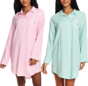 U.S. Polo Assn. Womens Sleep Shirts 2-Pack, Button Nightgowns for Women, Night Shirts Sleepwear