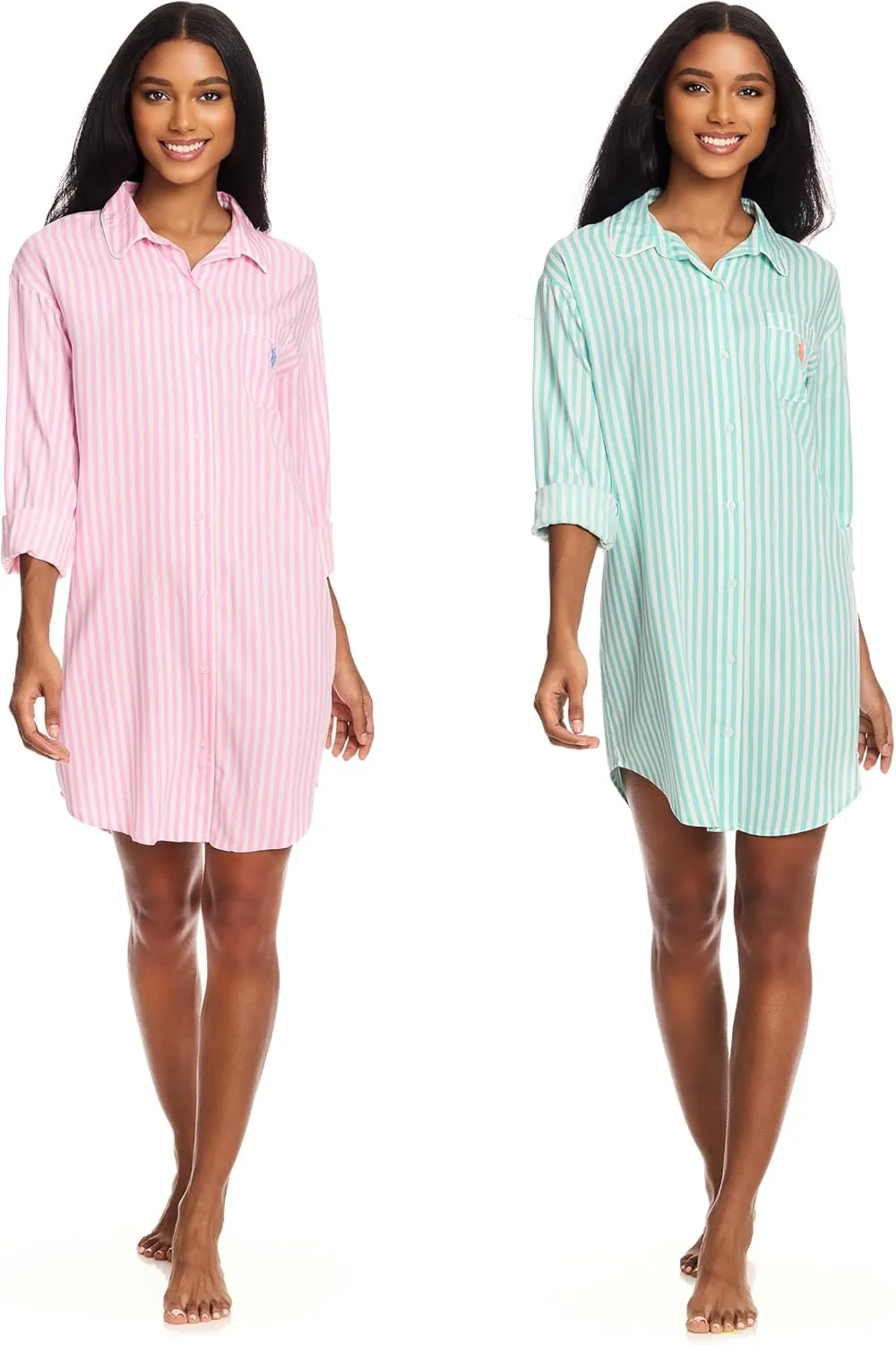 U.S. Polo Assn. Womens Sleep Shirts 2-Pack, Button Nightgowns for Women, Night Shirts Sleepwear