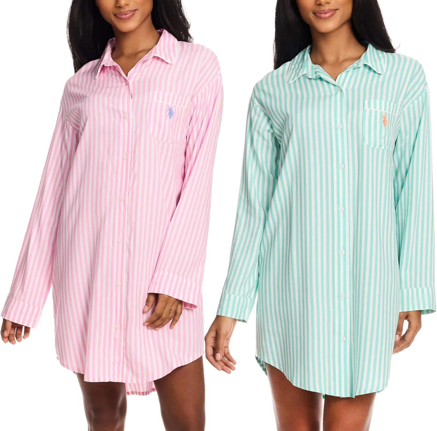U.S. Polo Assn. Womens Sleep Shirts 2-Pack, Button Nightgowns for Women, Night Shirts Sleepwear
