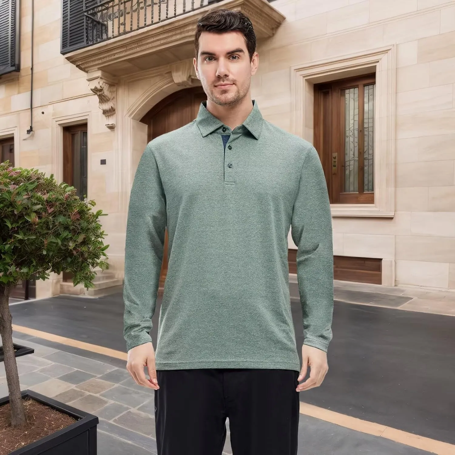 VEBOON Men's Polo Shirts Long and Short Sleeve Cotton Blend Heather Moisture Wicking Casual Collared Shirts
