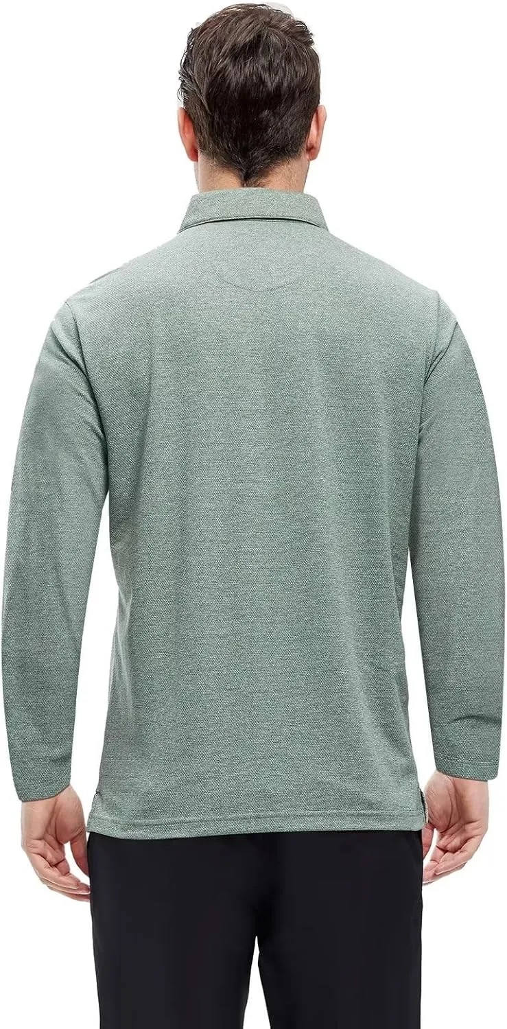 VEBOON Men's Polo Shirts Long and Short Sleeve Cotton Blend Heather Moisture Wicking Casual Collared Shirts