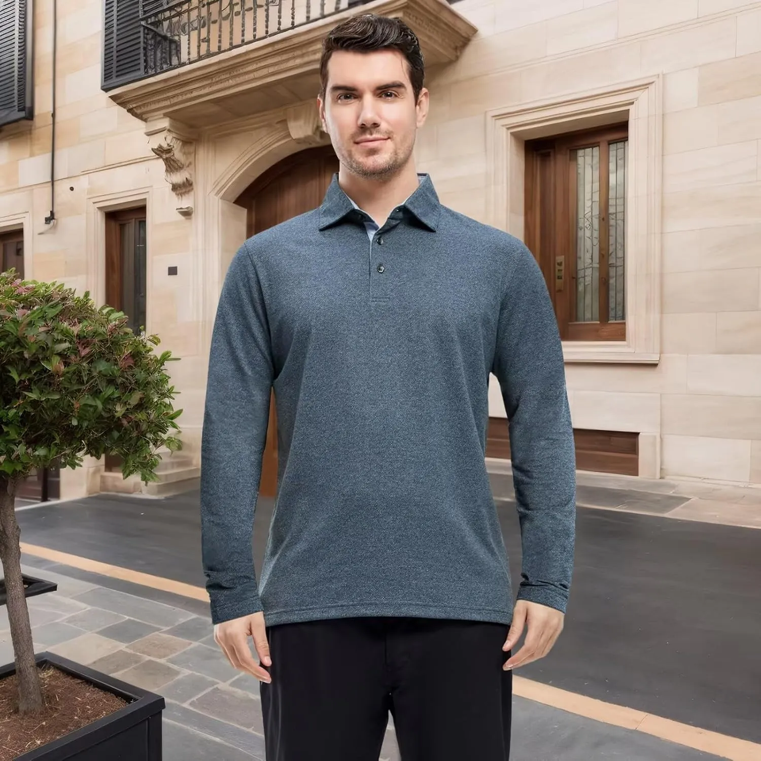 VEBOON Men's Polo Shirts Long and Short Sleeve Cotton Blend Heather Moisture Wicking Casual Collared Shirts
