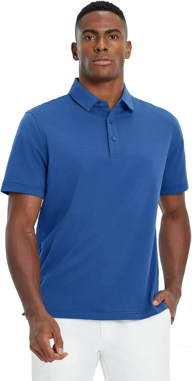 VEBOON Polo Shirts for Men Cotton Blend Moisture-Wicking Lightweight Performance Collared Mens Polo Shirts Shorts Sleeve
