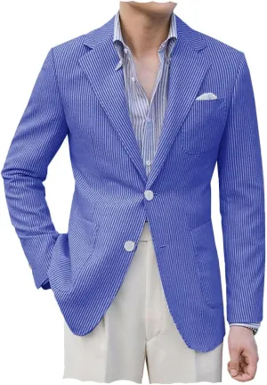 VENNYNG Men's Seersucker Suit Jacket Blazer Spring Summer Sport Coat Grooms Slim Fitted Wedding Formal Lightweight