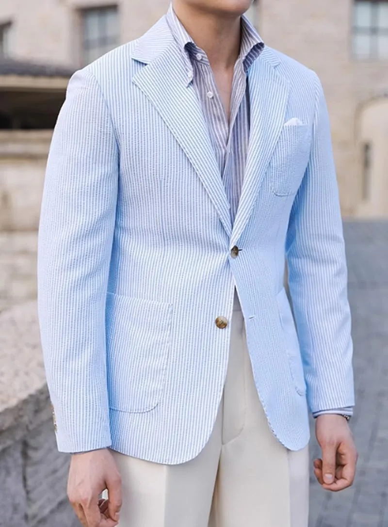 VENNYNG Men's Seersucker Suit Jacket Blazer Spring Summer Sport Coat Grooms Slim Fitted Wedding Formal Lightweight