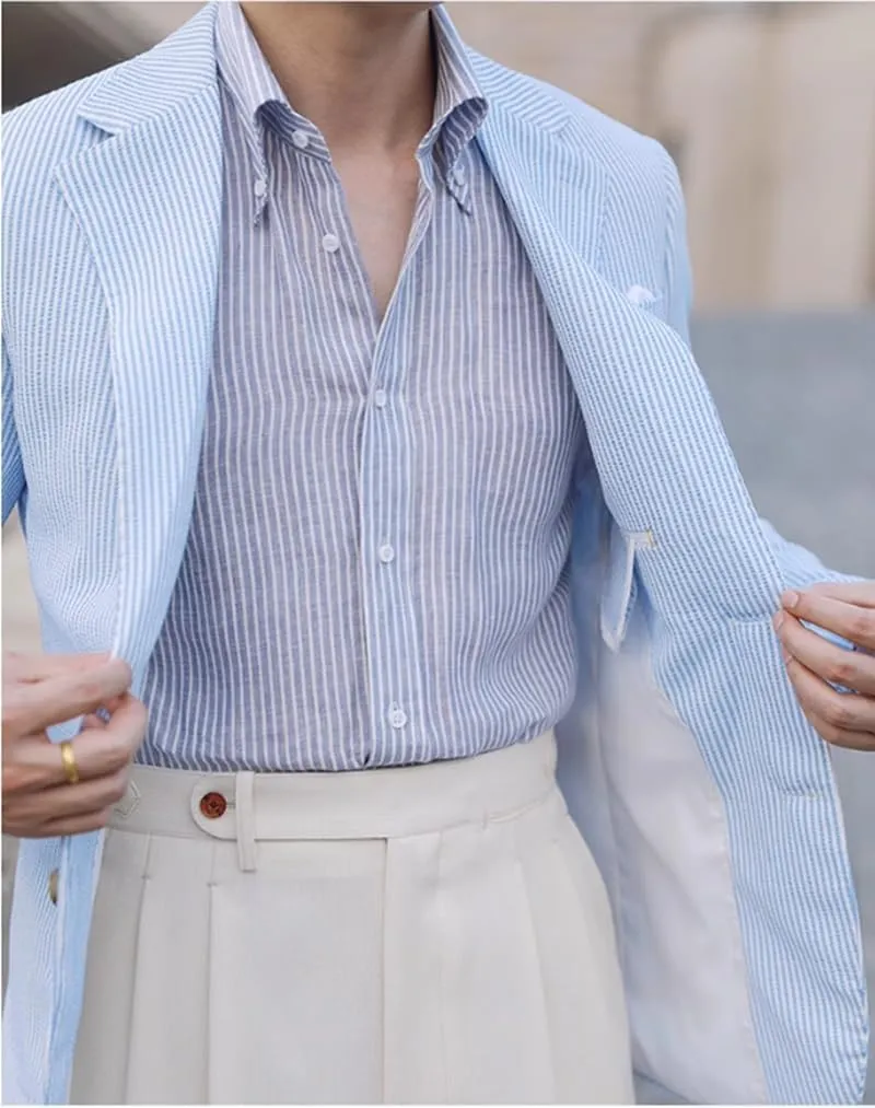 VENNYNG Men's Seersucker Suit Jacket Blazer Spring Summer Sport Coat Grooms Slim Fitted Wedding Formal Lightweight