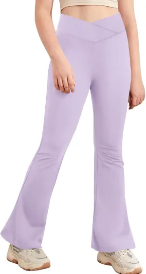 viehunt Girls Crossover High Waisted Flare Leggings Bootcut Solid Full Length Cute Yoga Pants