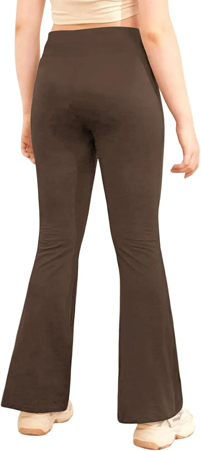 viehunt Girls High Waisted Flare Leggings Crossover Cute Wide Leg Solid Full Length Yoga Pants with Pockets