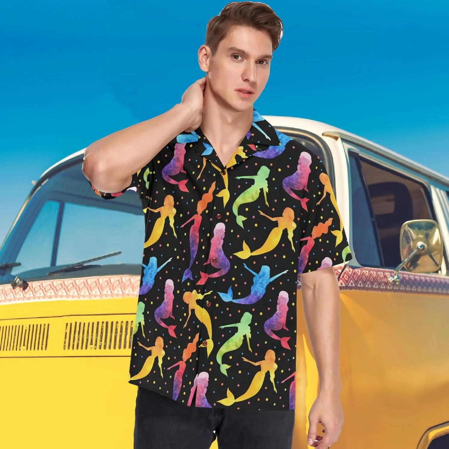 visesunny Novelty Mens Hawaiian Shirts Casual Tropical Short Sleeve Button Down Shirt Summer Beach Shirts S-XXXL