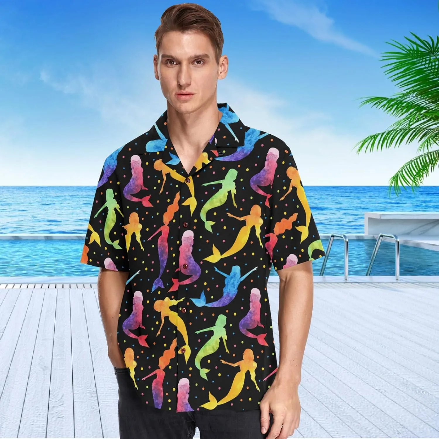 visesunny Novelty Mens Hawaiian Shirts Casual Tropical Short Sleeve Button Down Shirt Summer Beach Shirts S-XXXL