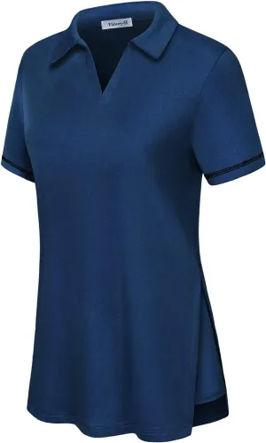 Vldnery Women's Golf Shirts Short Sleeve v Neck Loose Fit Plain Workout Tennis Polo T-Shirts