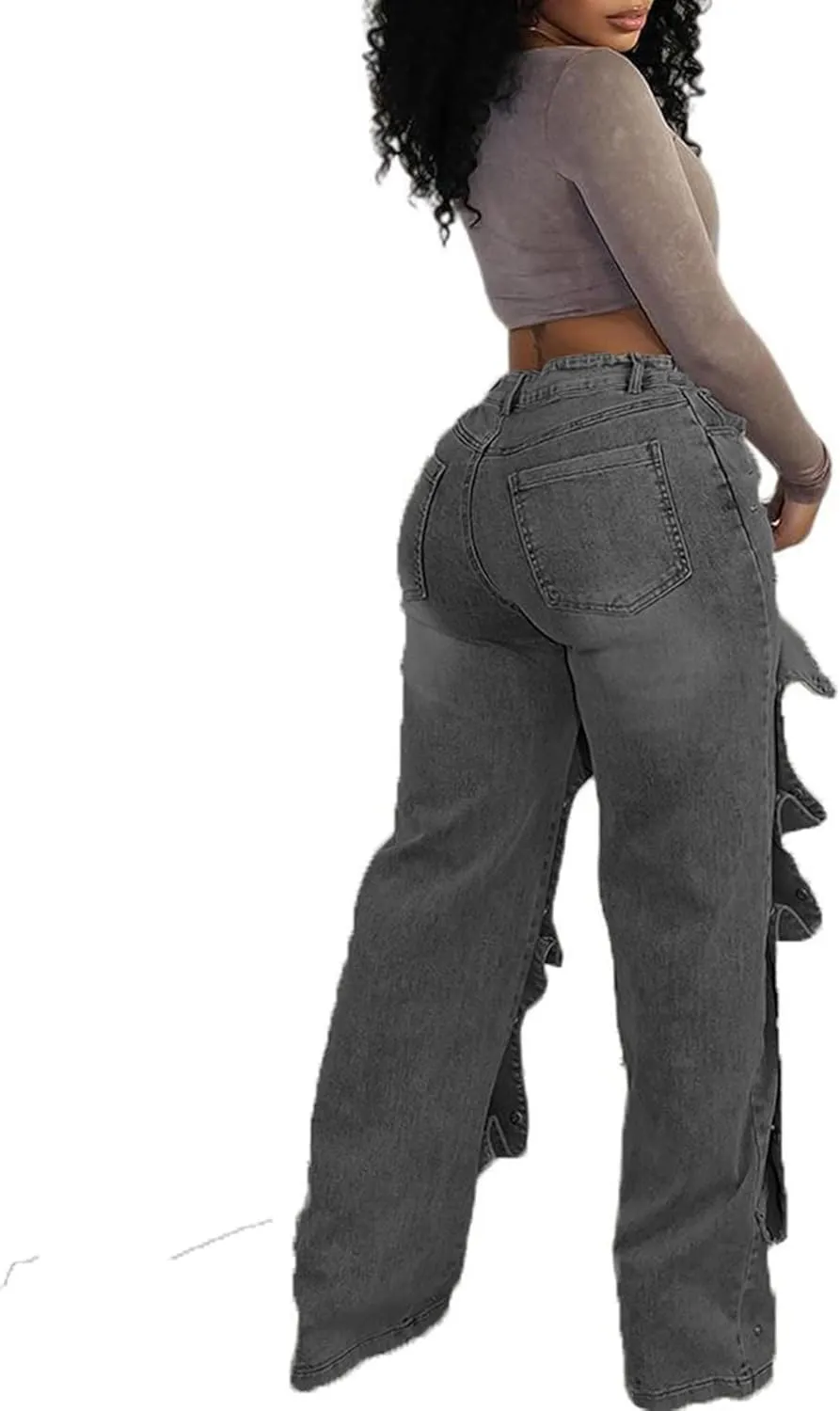 Voghtic Womens y2k Detachable Patchwork Irregular Boyfriend Cargo Jeans High Waisted Straight Leg Denim Pants Streetwear