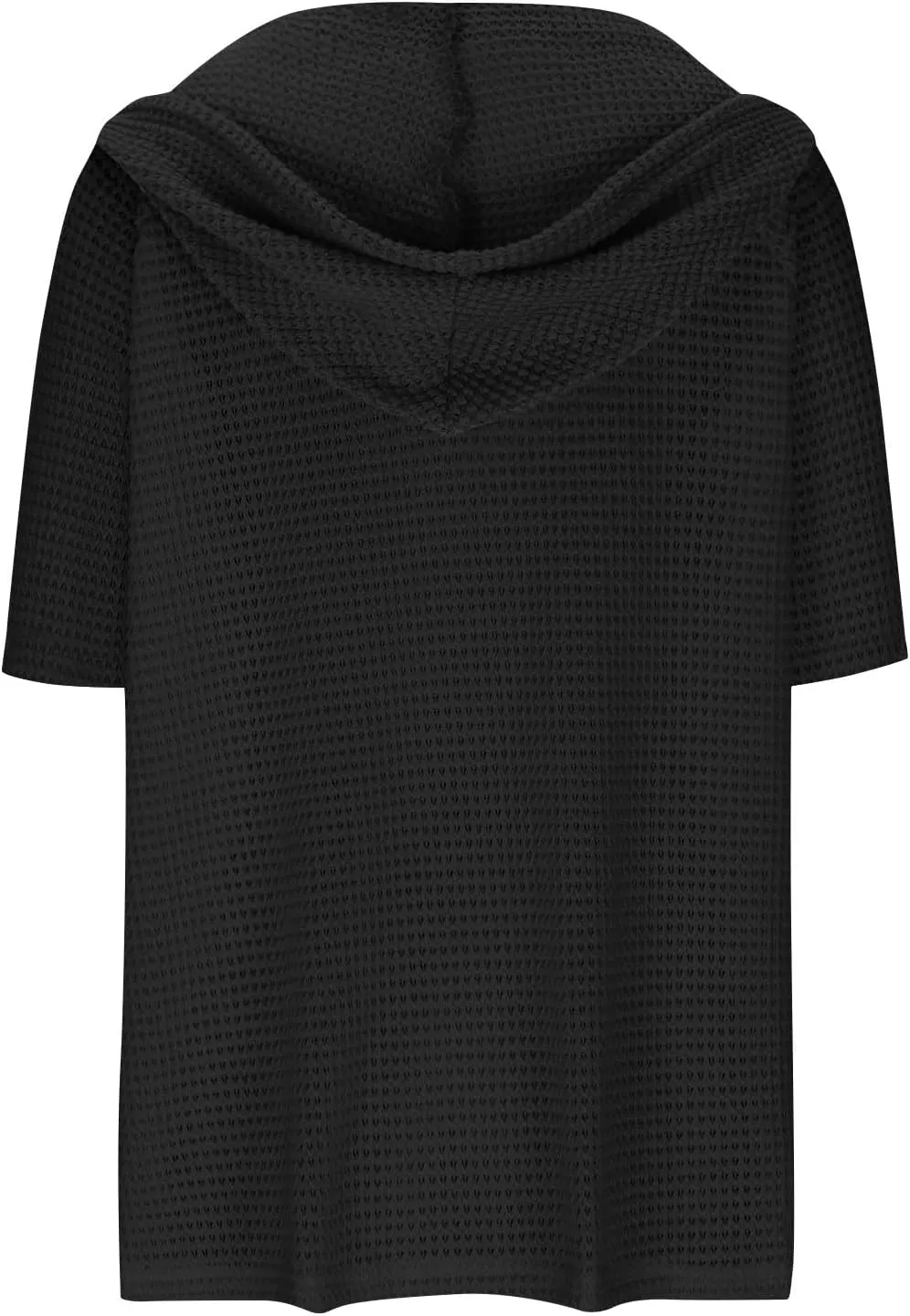 Waffle Knit Short Sleeve Tops for Women Spring Waffle Knit Tops Drawstring Hoodies Button V Neck Casual Blouses Shirts
