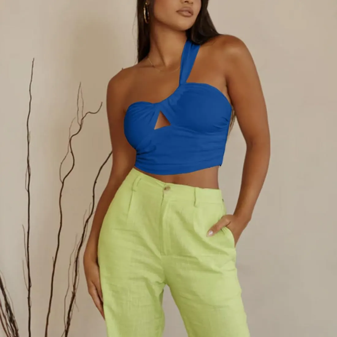 WEEPINLEE Sexy Going Out Crop Tops for Women Trendy Backless One Shoulder Tank Tops