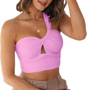 WEEPINLEE Sexy Going Out Crop Tops for Women Trendy Backless One Shoulder Tank Tops
