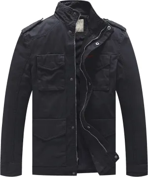 WenVen Men's Lightweight Military Style Jacket Twill Cotton Windbreaker