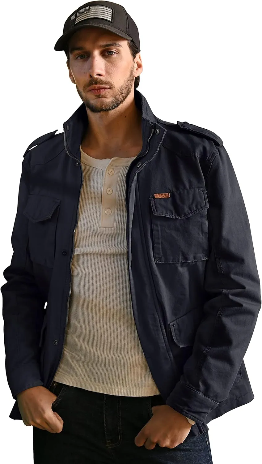WenVen Men's Lightweight Military Style Jacket Twill Cotton Windbreaker