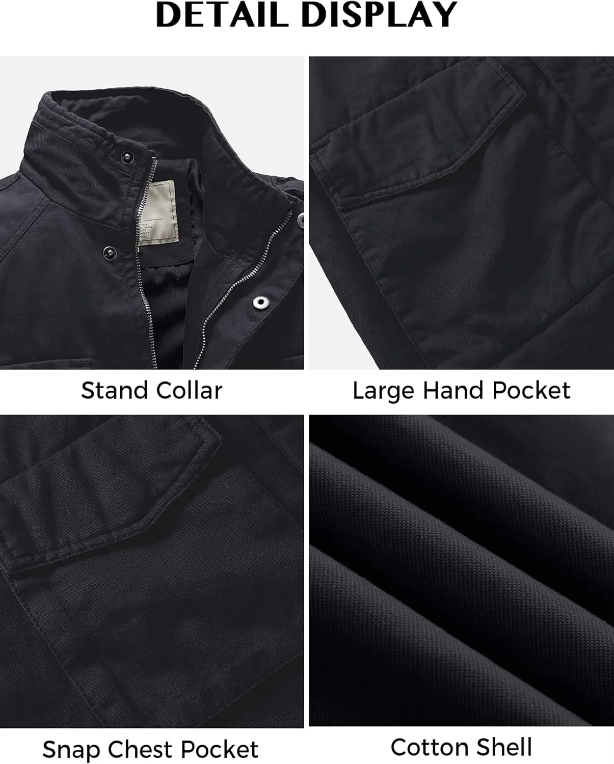 WenVen Men's Lightweight Military Style Jacket Twill Cotton Windbreaker