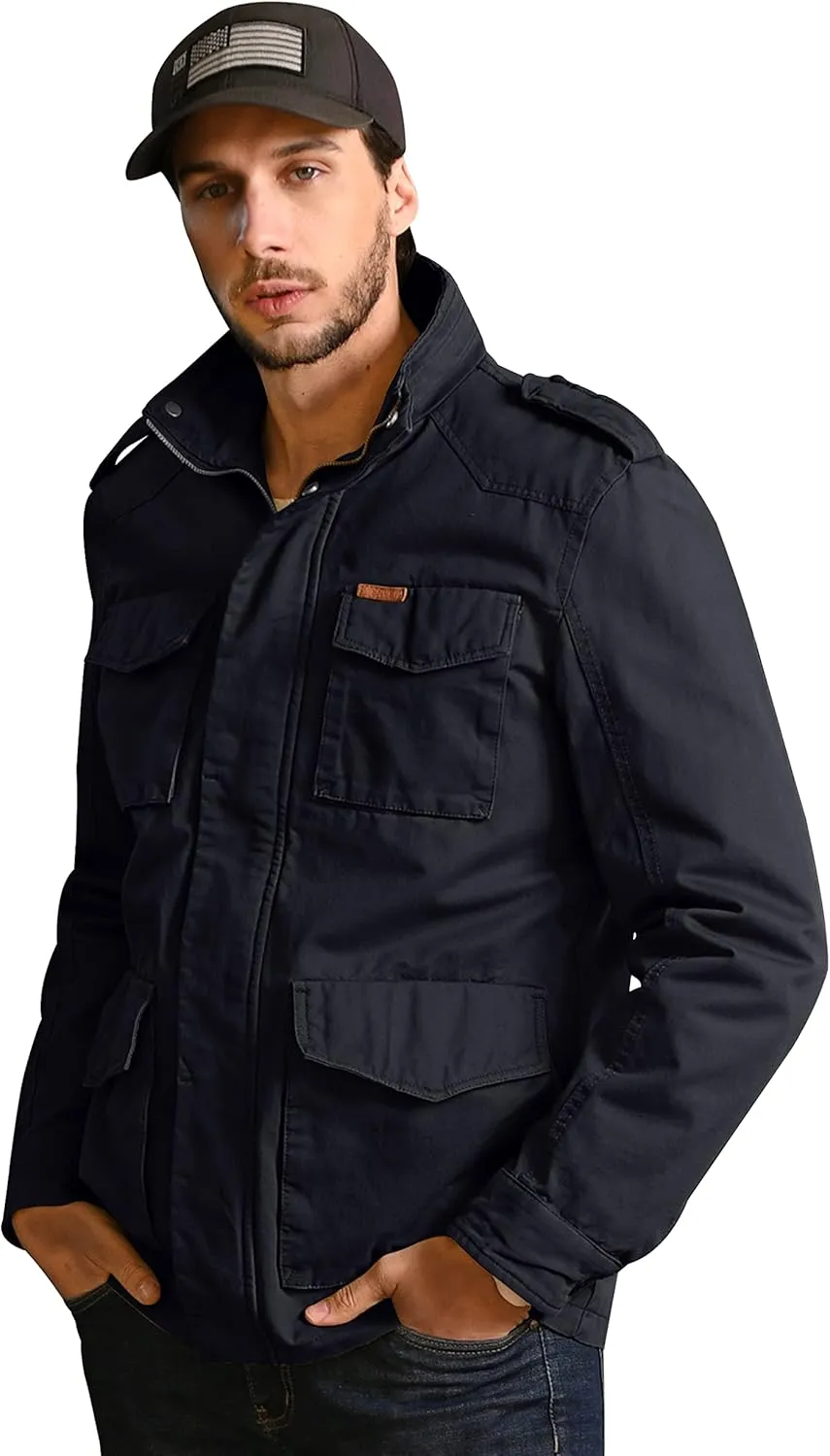 WenVen Men's Lightweight Military Style Jacket Twill Cotton Windbreaker