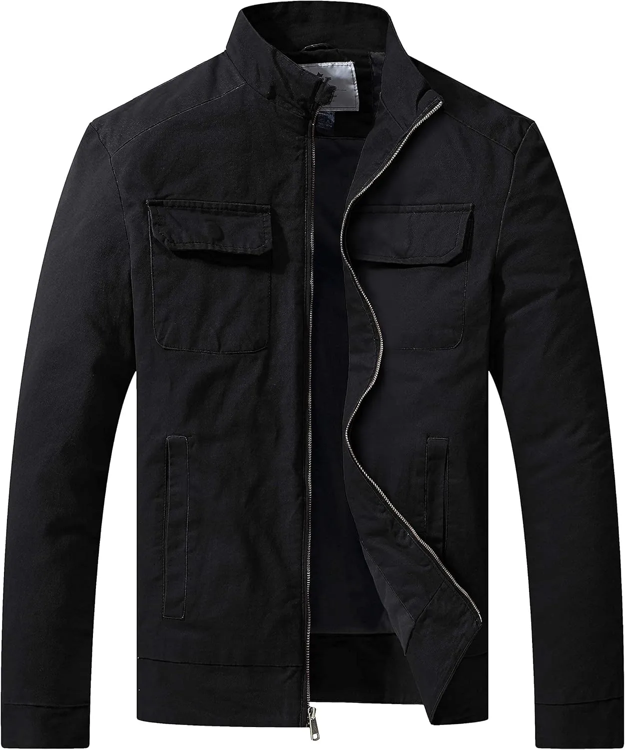 WenVen Men's Spring Cotton Military Jacket Casual Lightweight Canvas Field Coat