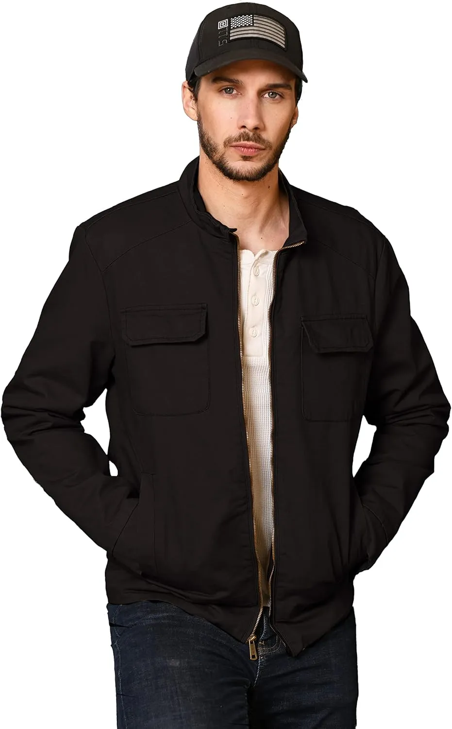 WenVen Men's Spring Cotton Military Jacket Casual Lightweight Canvas Field Coat