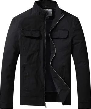 WenVen Men's Spring Cotton Military Jacket Casual Lightweight Canvas Field Coat