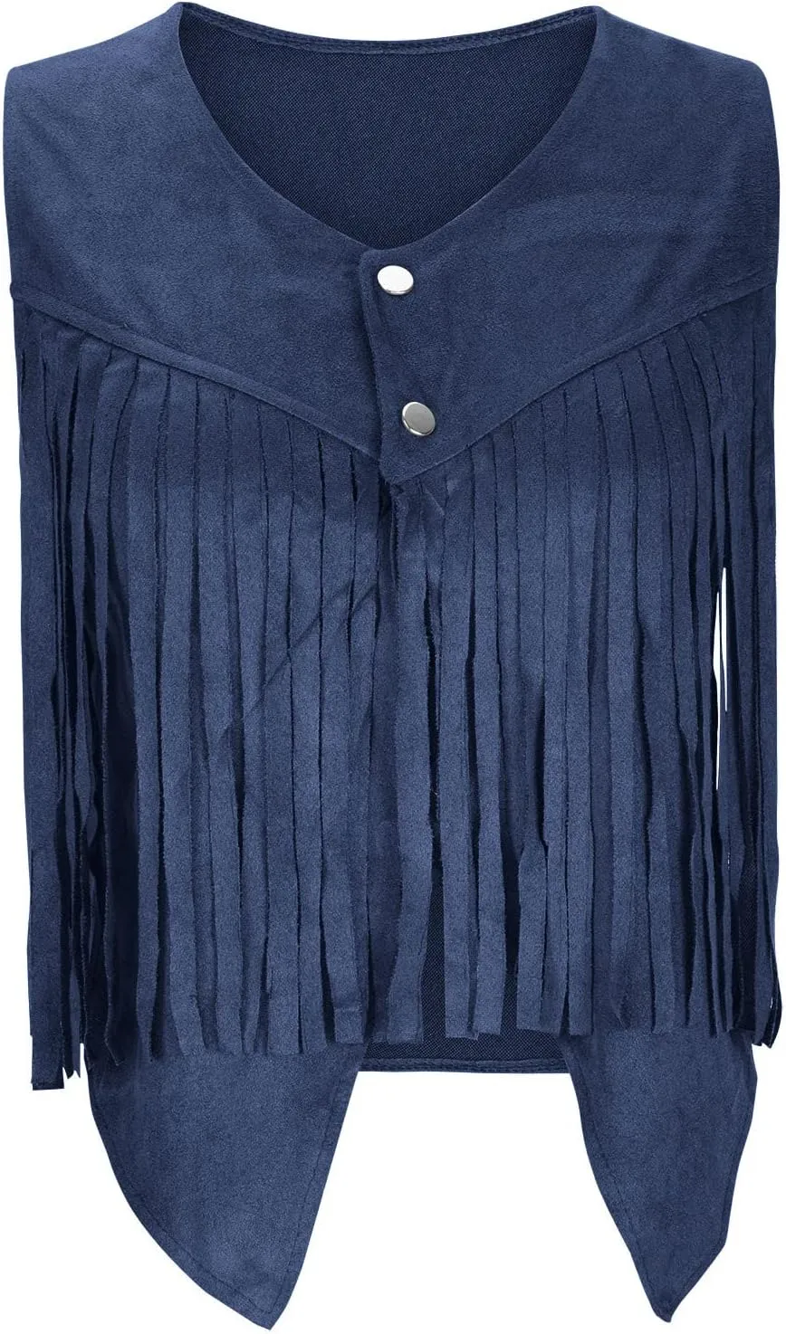 Western Fringe Vest Tops Womens Classic Suede Leather 70s Cowboy Shirt Rodeo Outfits Sleeveless Hippie Tassel Jackets