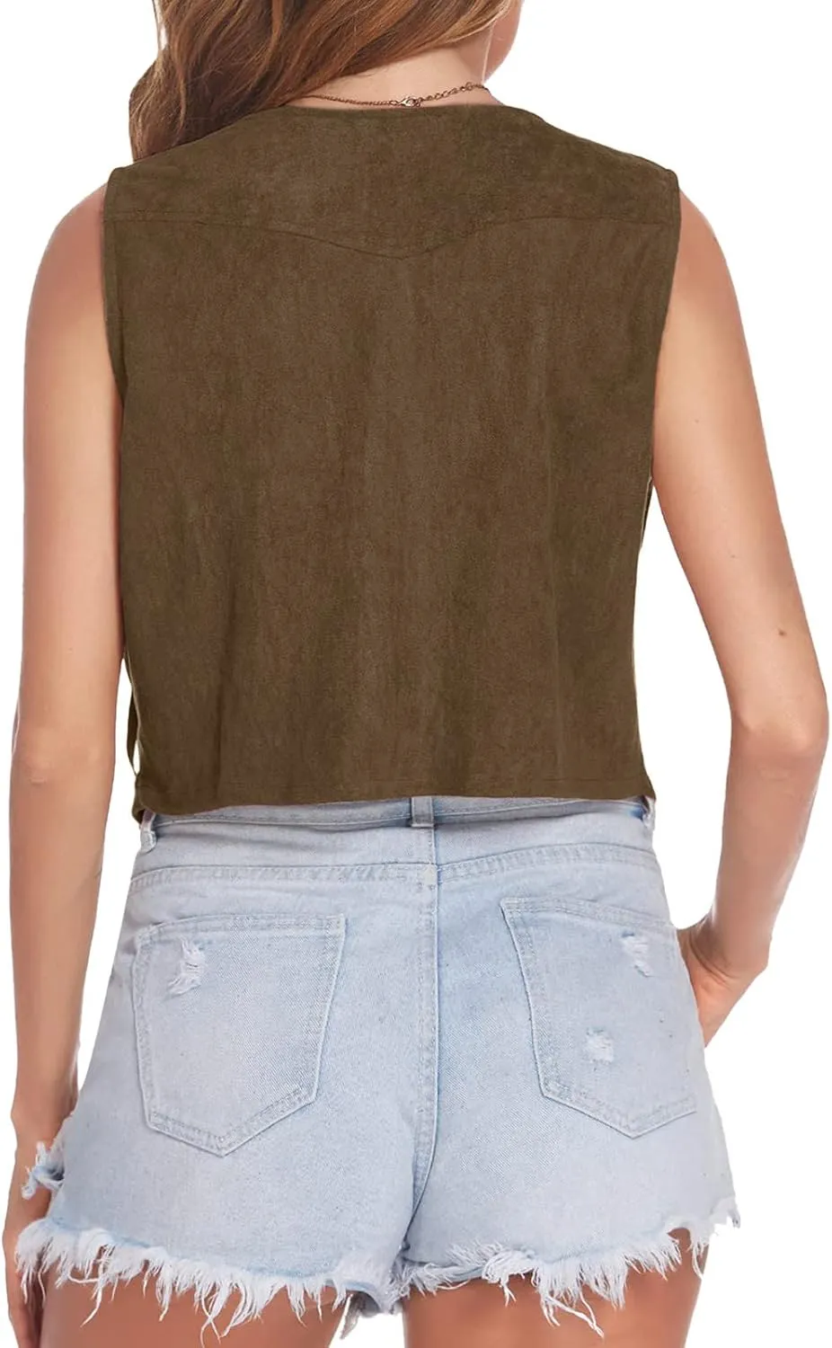 Western Fringe Vest Tops Womens Classic Suede Leather 70s Cowboy Shirt Rodeo Outfits Sleeveless Hippie Tassel Jackets