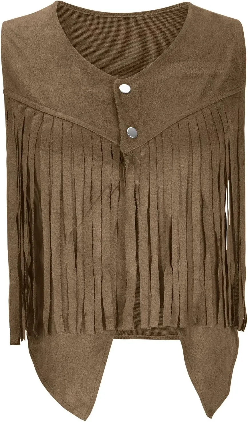 Western Fringe Vest Tops Womens Classic Suede Leather 70s Cowboy Shirt Rodeo Outfits Sleeveless Hippie Tassel Jackets