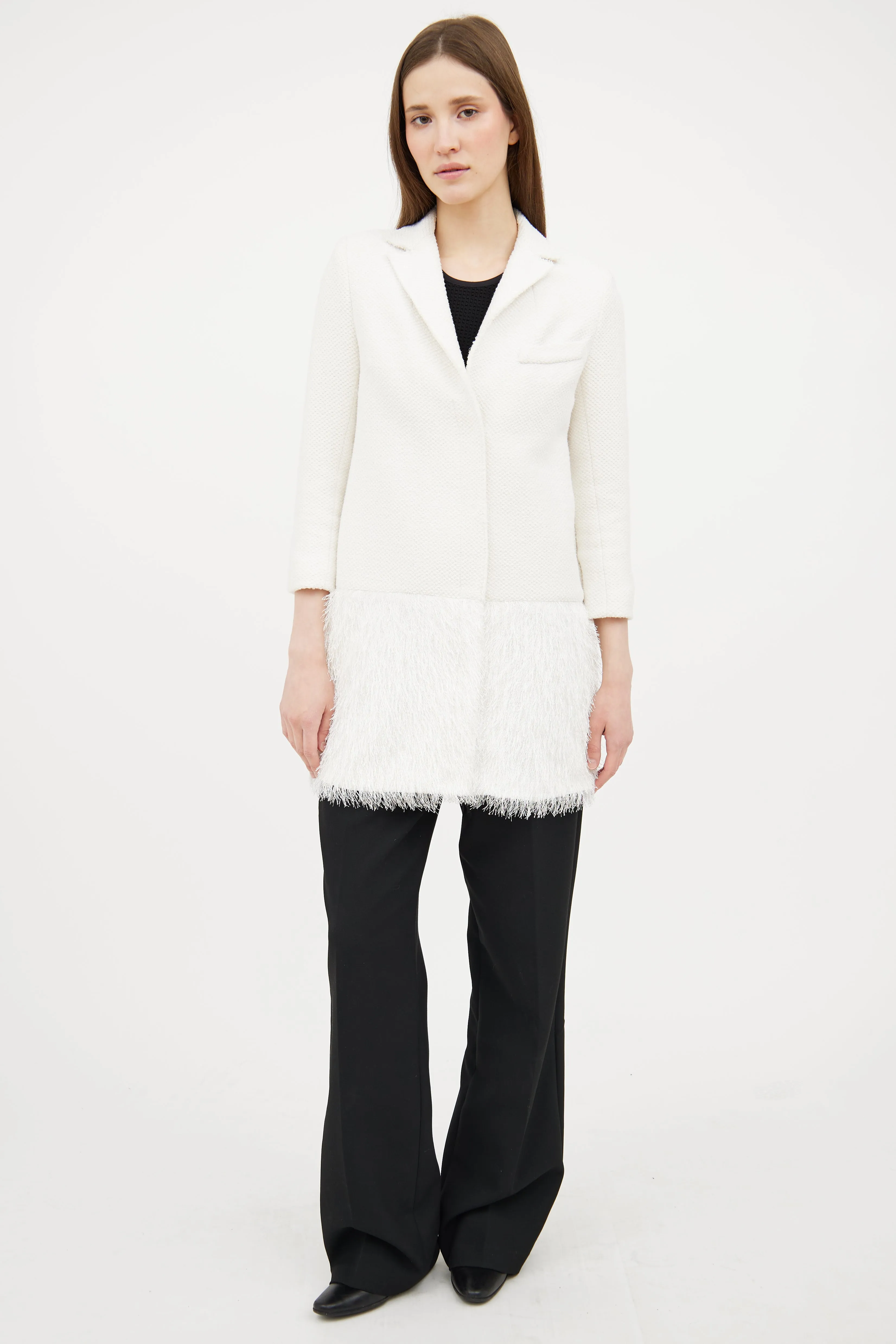 White Woven Fringe Blazer