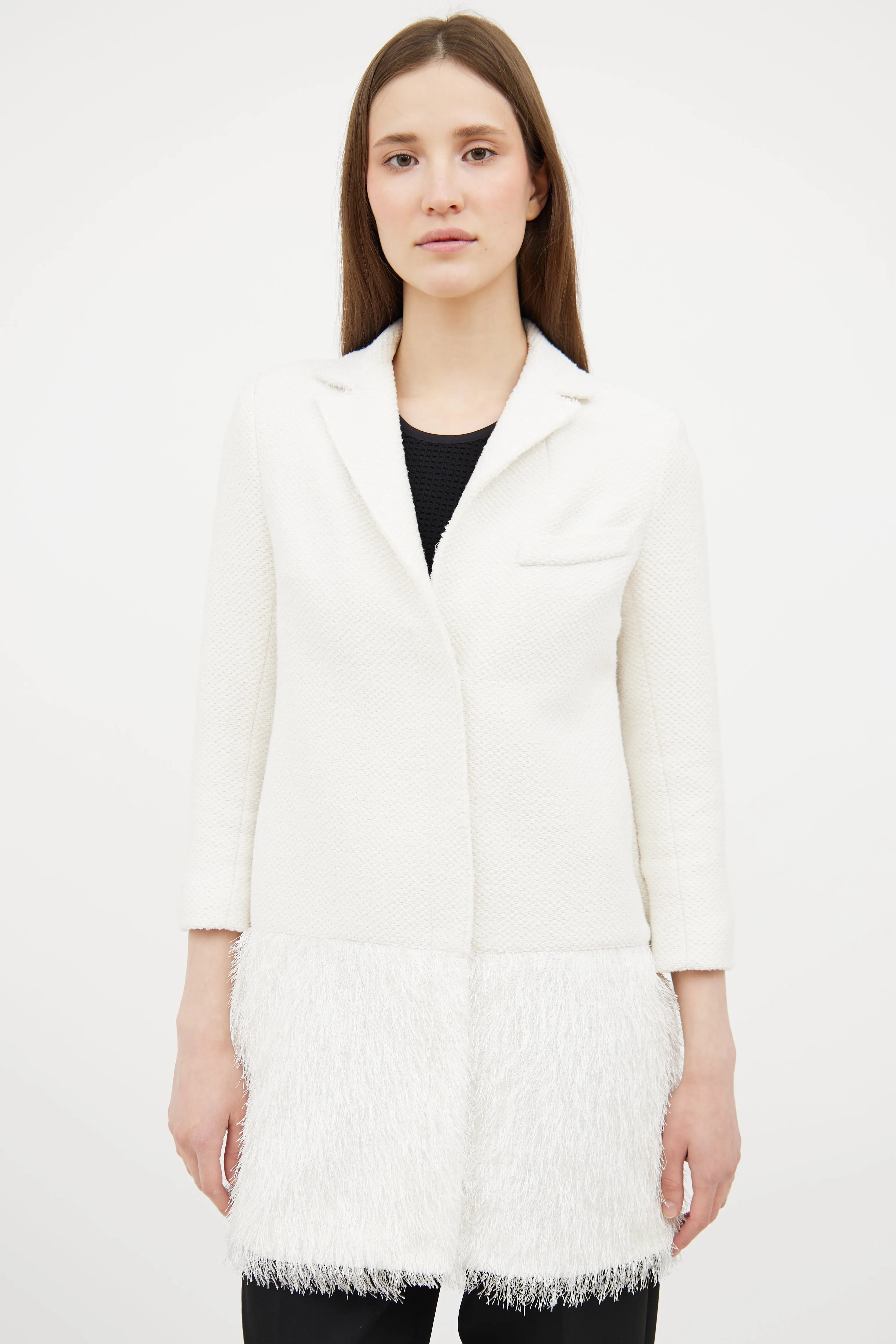 White Woven Fringe Blazer