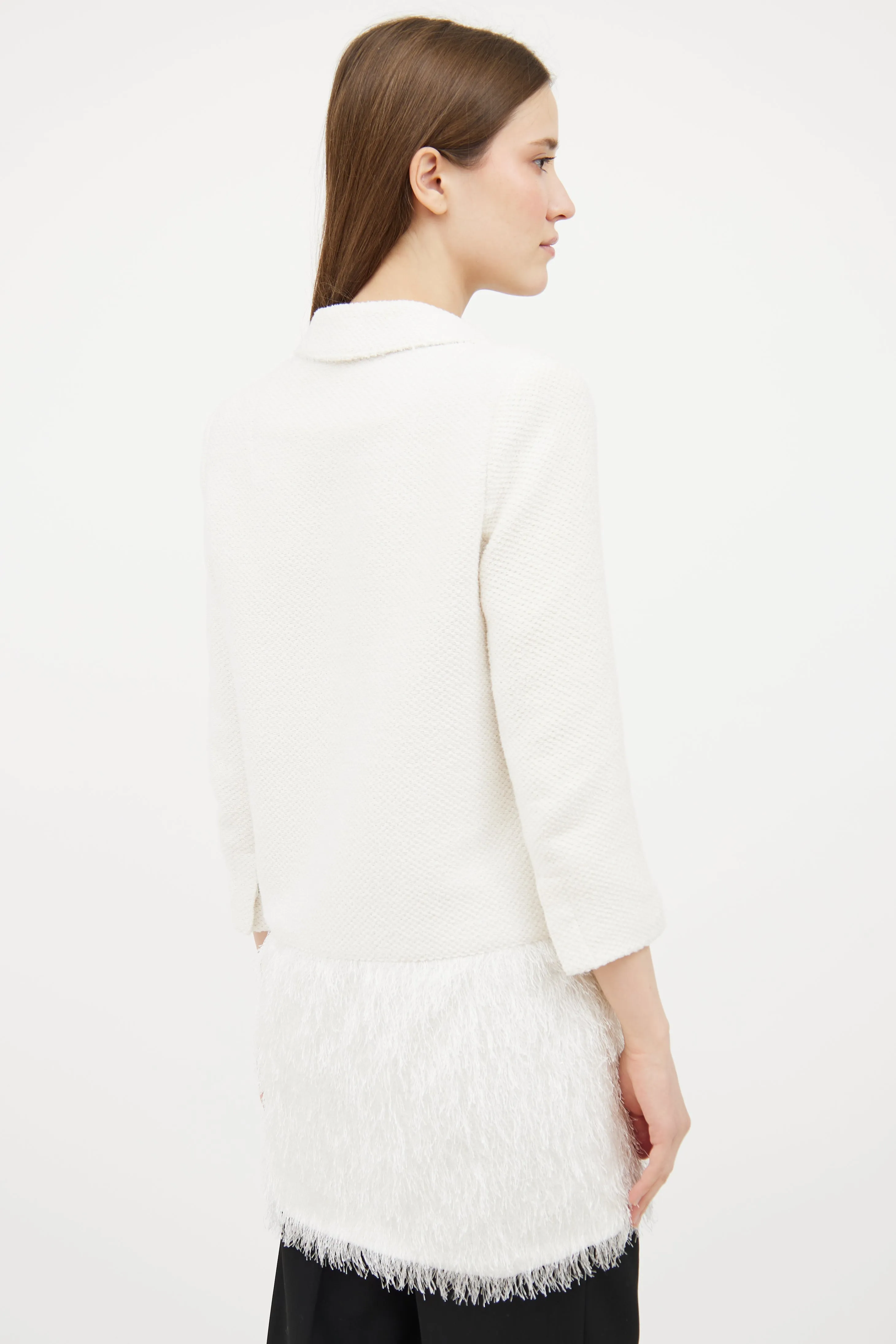 White Woven Fringe Blazer