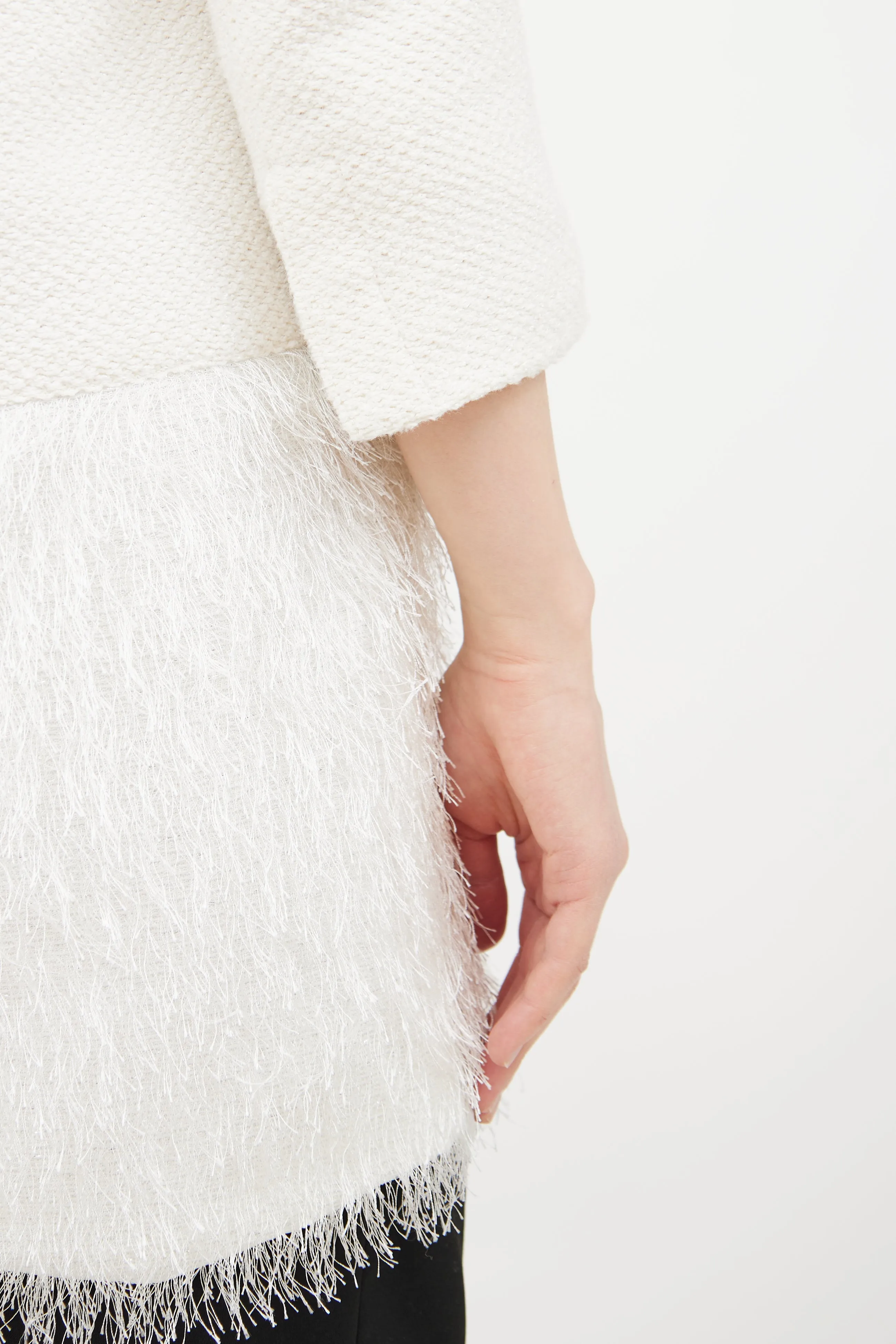 White Woven Fringe Blazer
