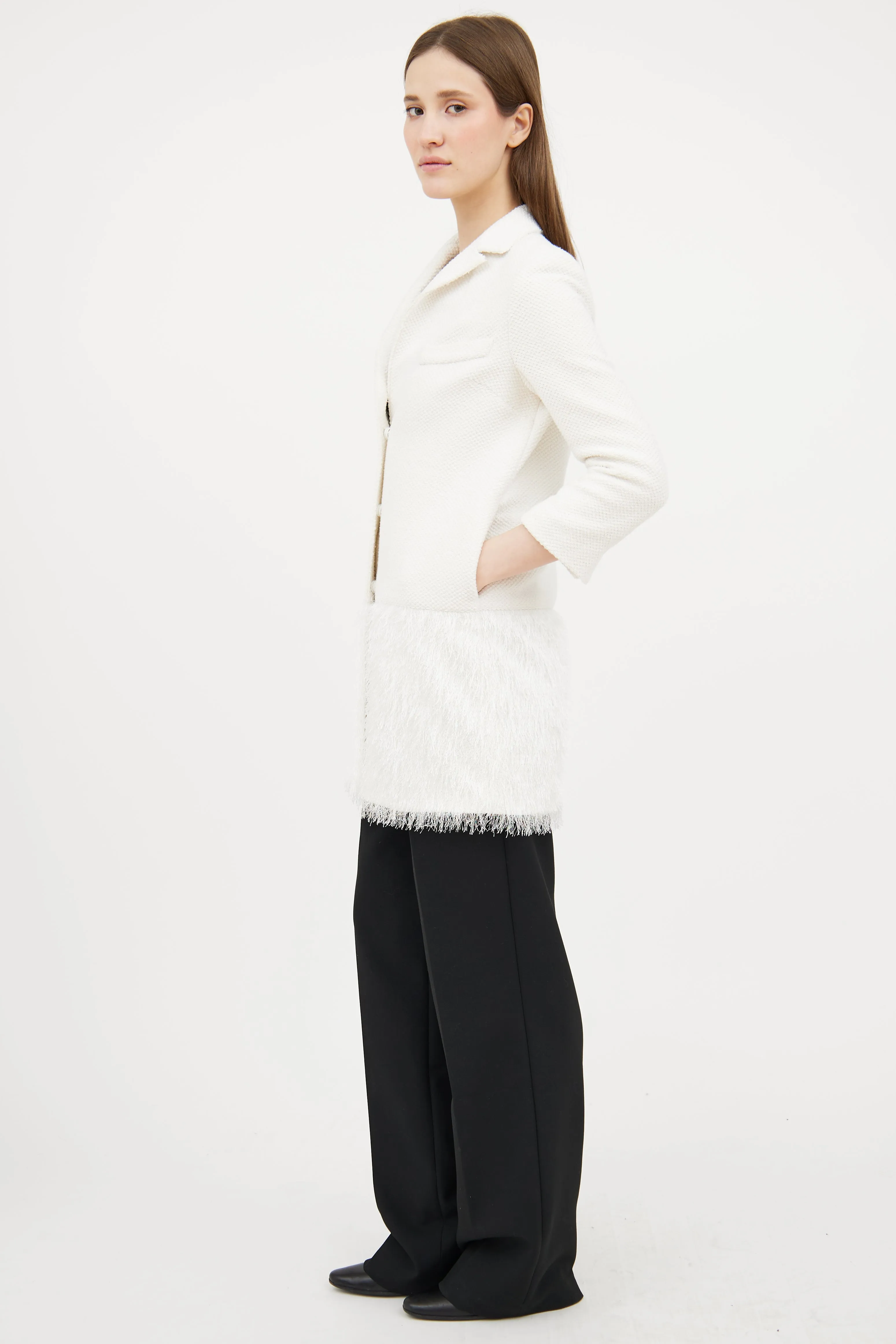 White Woven Fringe Blazer