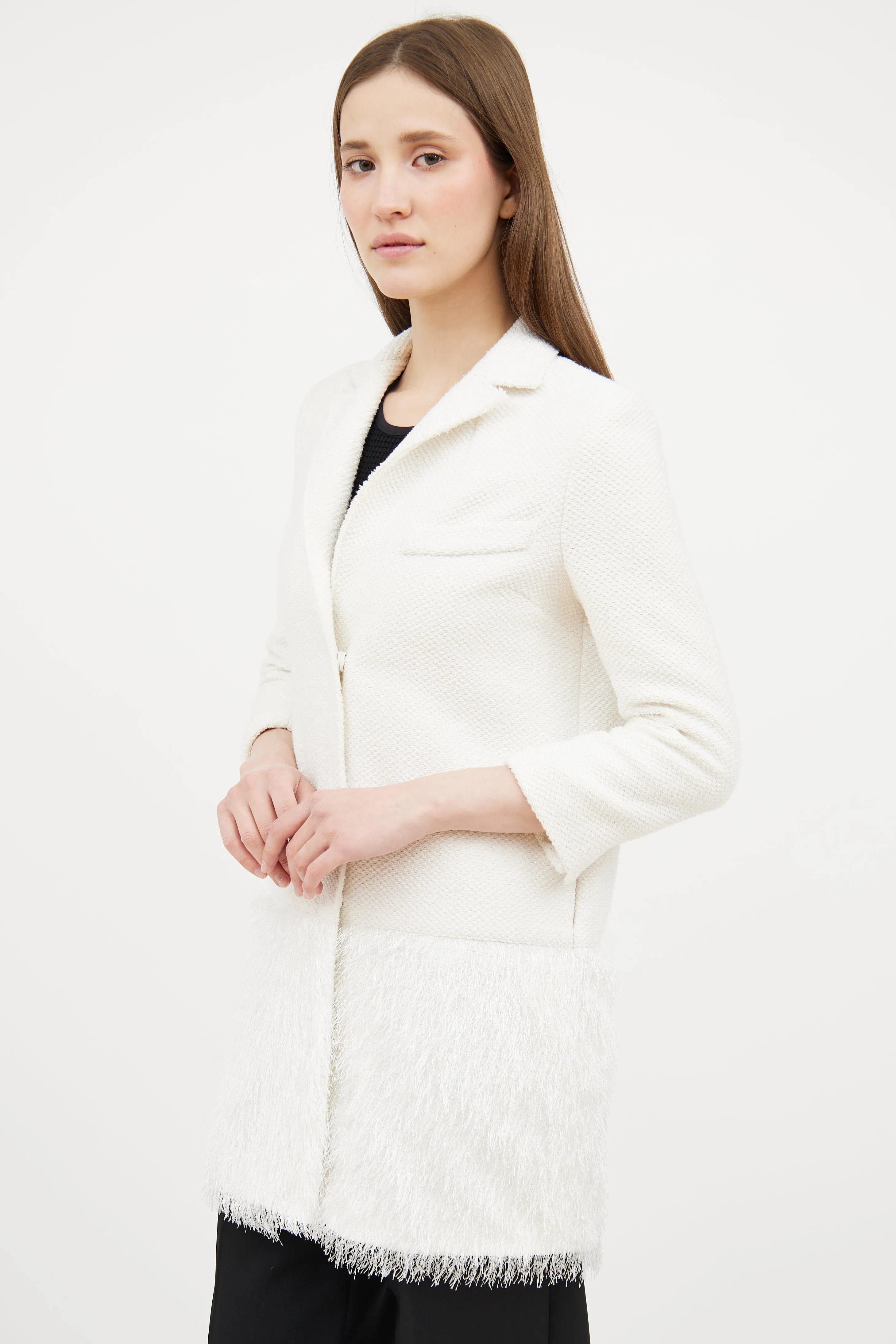 White Woven Fringe Blazer