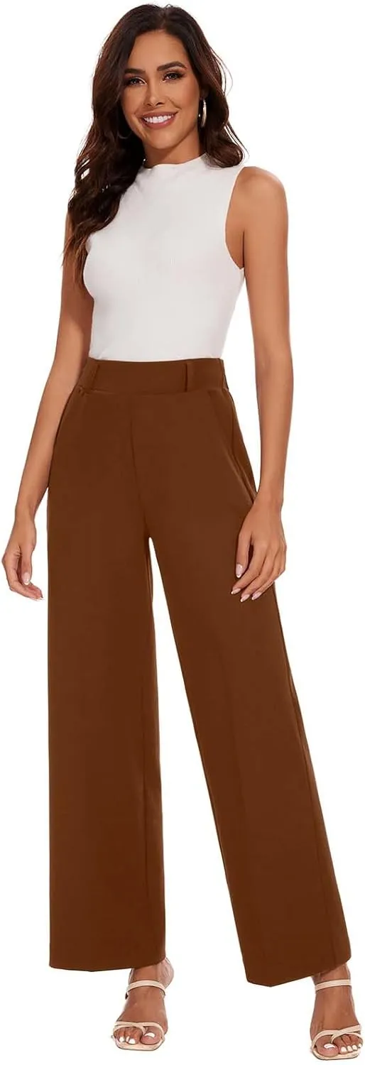 Wide Leg Dress Pants High Waisted Trousers Business Casual Work Pants with Pockets Women's Slacks for Office