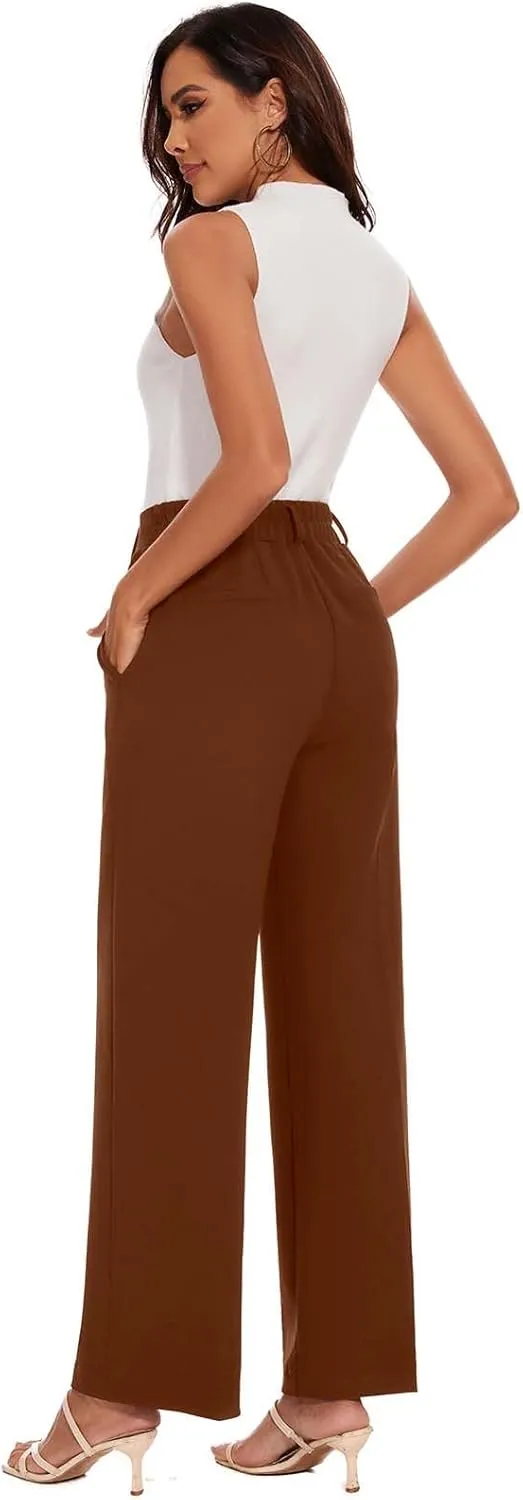 Wide Leg Dress Pants High Waisted Trousers Business Casual Work Pants with Pockets Women's Slacks for Office