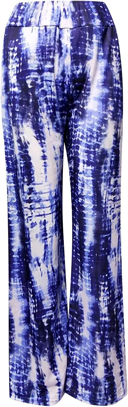 Wide Leg Trousers Women Floral Print Sports High Waist Wide Leg Pants for Women Baggy Palazzo Tye-Dye Pants Trousers