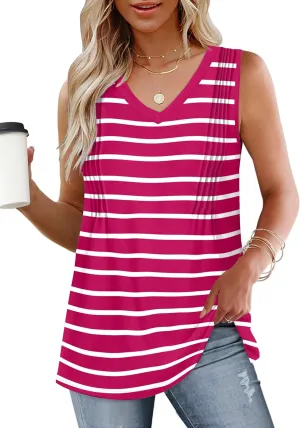 WIHOLL Summer Womens Tank Tops Loose Fit Pleated 2025 V Neck Sleeveless Tops CasualS-3XL