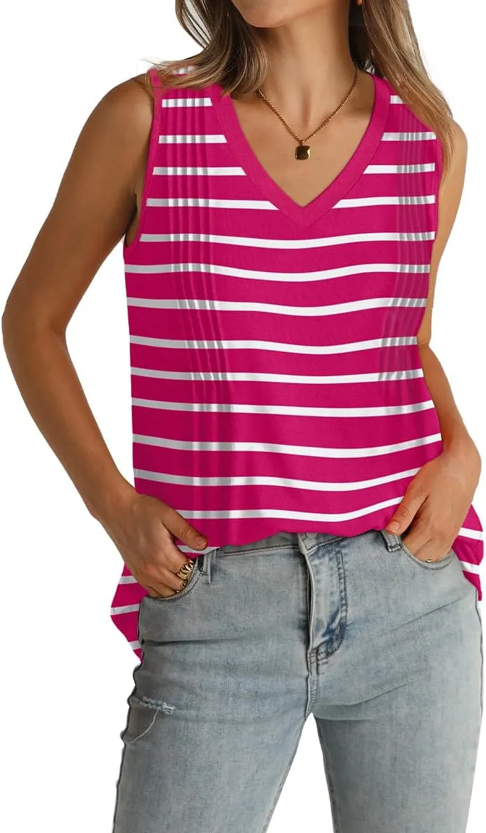 WIHOLL Summer Womens Tank Tops Loose Fit Pleated 2025 V Neck Sleeveless Tops CasualS-3XL