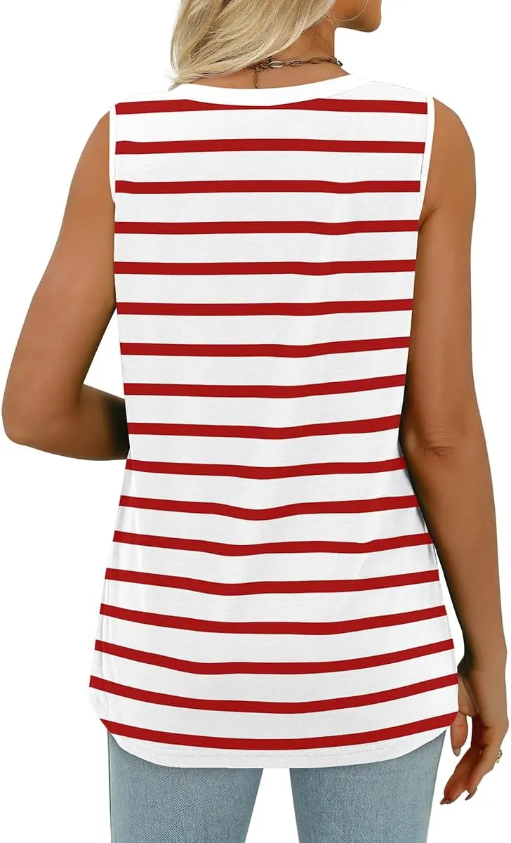 WIHOLL Summer Womens Tank Tops Loose Fit Pleated 2025 V Neck Sleeveless Tops CasualS-3XL