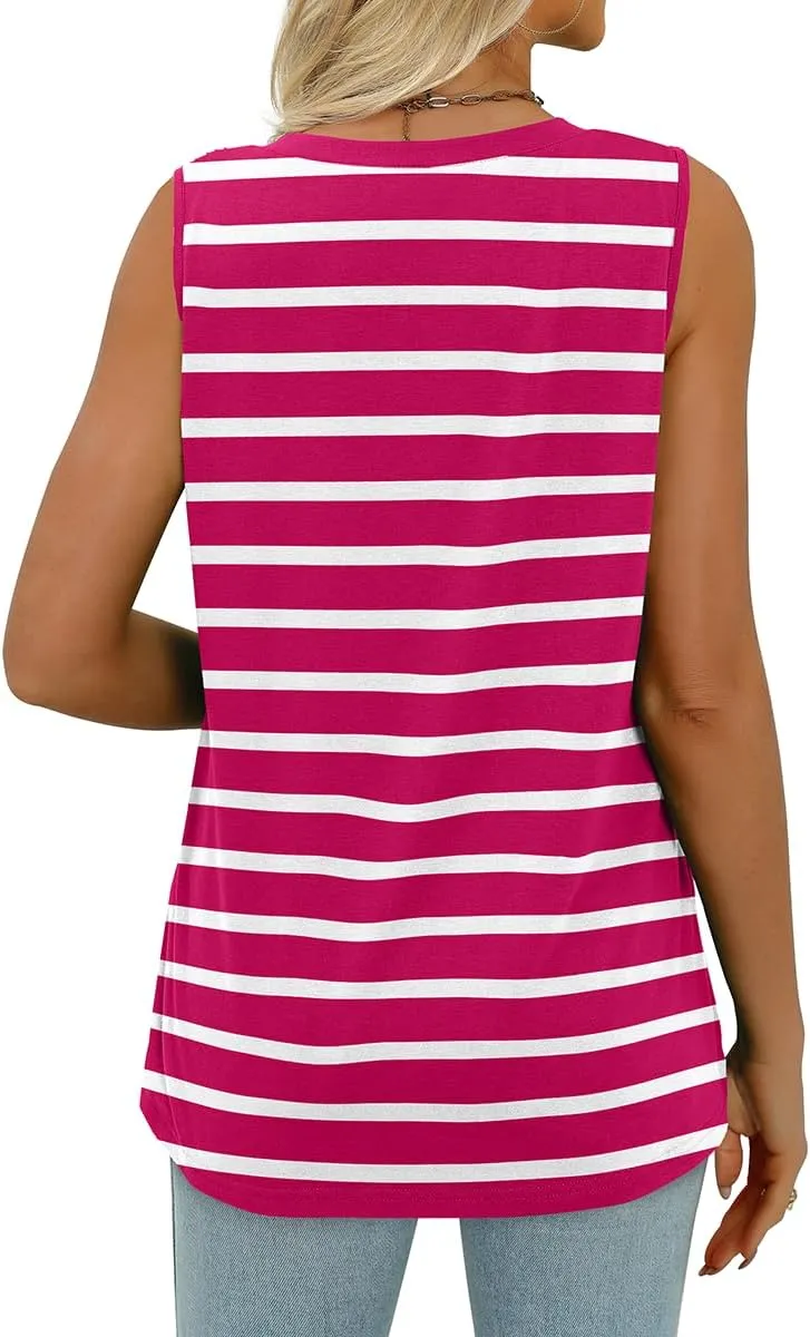 WIHOLL Summer Womens Tank Tops Loose Fit Pleated 2025 V Neck Sleeveless Tops CasualS-3XL