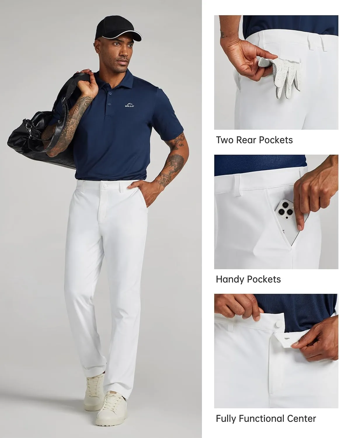Willit Mens Golf Pants Stretch Dress Pants Quick Dry Work Business Slacks Casual Pants with 4 Pockets 30"/32"/34"