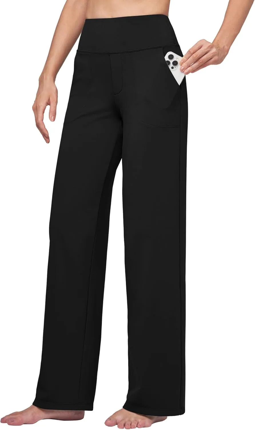 Willit Women's Yoga Pants Wide Leg Dress Work Pants Stretch Casual Pants Slacks with Pockets High Waist 28" 30" 32"